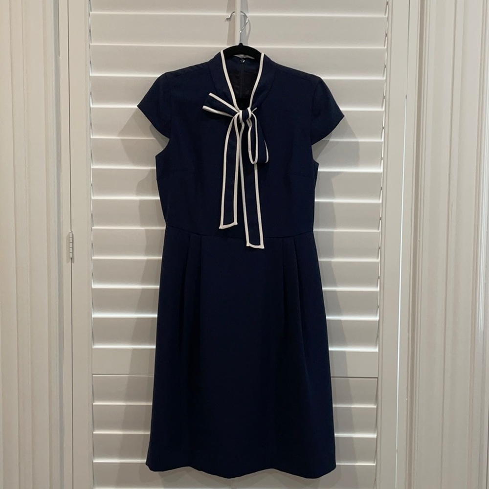 Navy Bow Tie Neck Dress